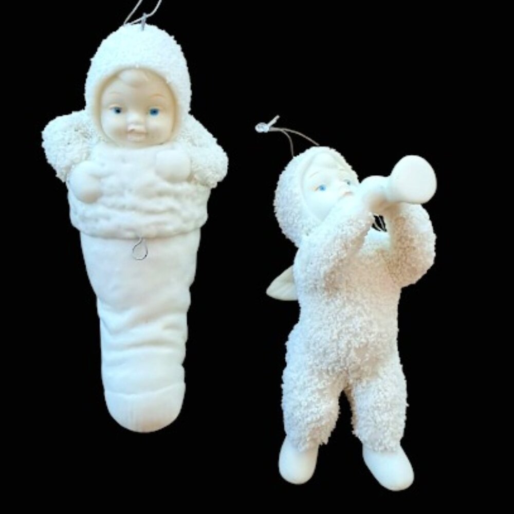 Department 56 Snow "Baby in my Stocking" & "Noel" Baby Blowing Horn Ornaments